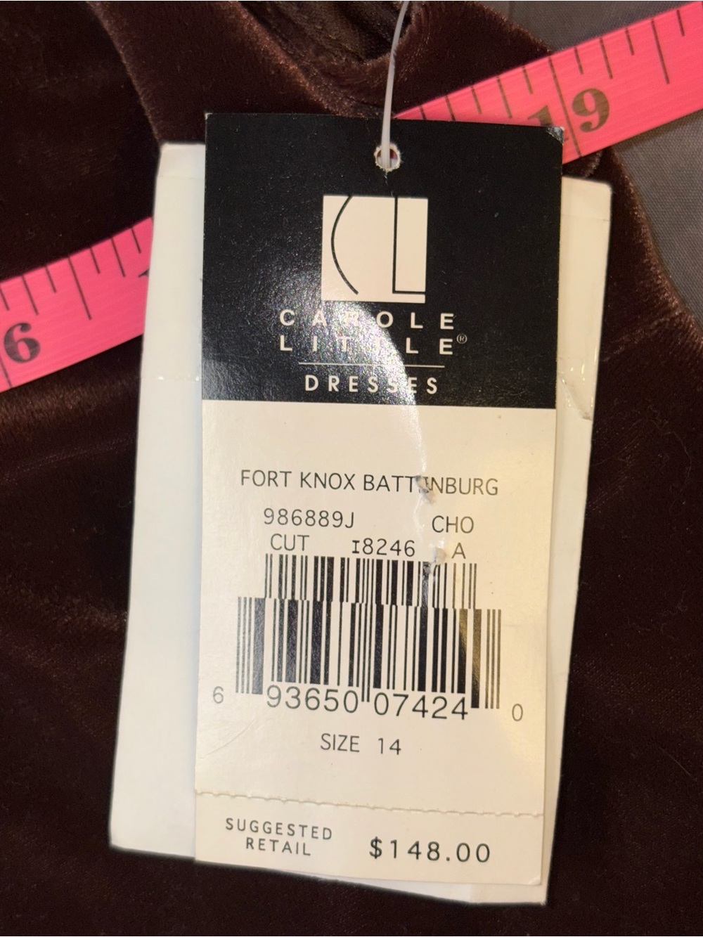 NWT Carole Little Brown Velvet Lace Maxi Dress Size 14 - Picture 5 of 6